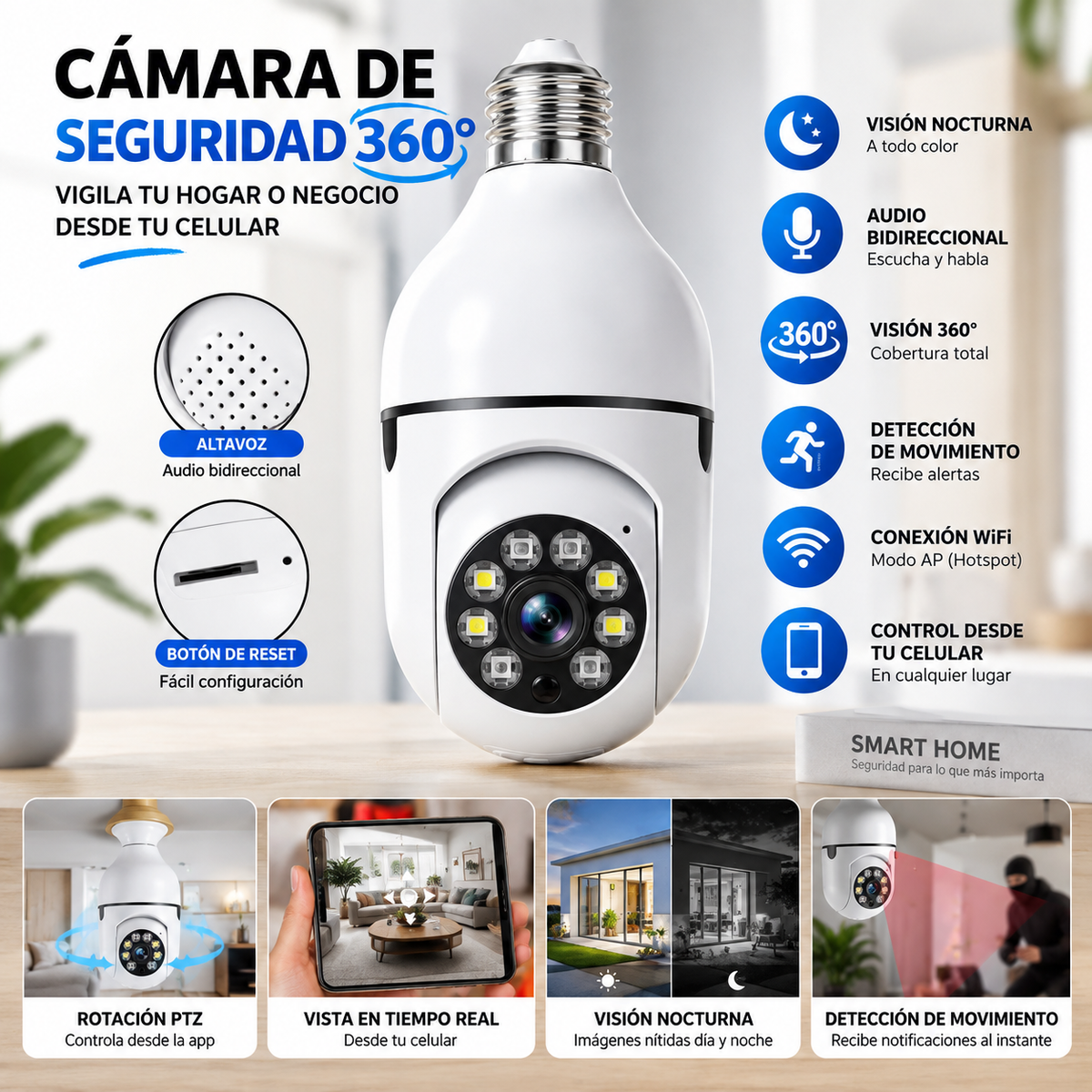 Cámara Guard360™ | Seguridad Inteligente WiFi 360° para tu Hogar